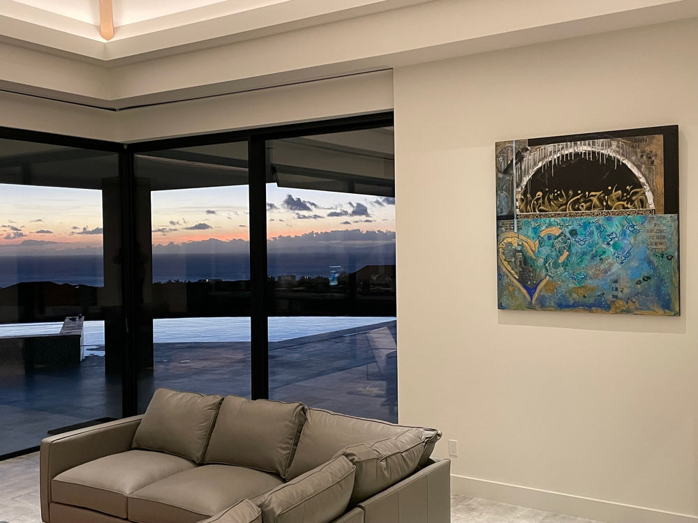 Original painting crated for delivery from Saleha Contractor's Toronto studio