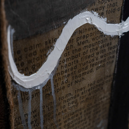 Close-up of Repentance, a 2022 original painting by Saleha Contractor