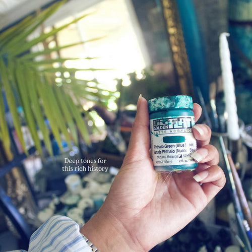 Choosing paint colours in Saleha Contractor's studio