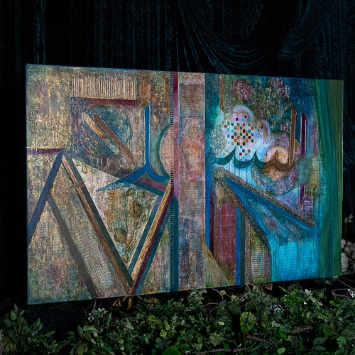 Close-up detail of an original Islamic painting by Saleha Contractor