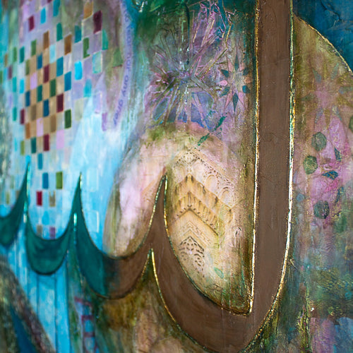 Close-up detail of an original Islamic painting by Saleha Contractor