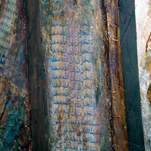Close-up detail of an original Islamic painting by Saleha Contractor