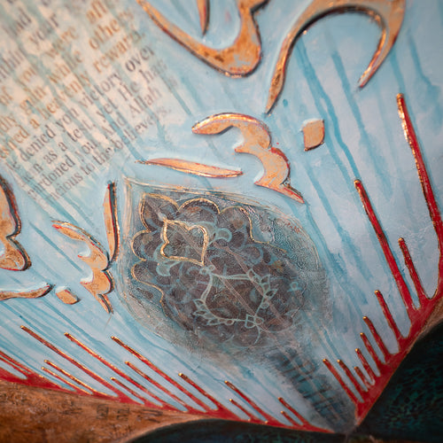 Close-up detail of an original Islamic painting by Saleha Contractor