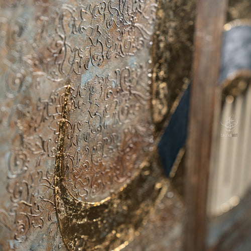 Close-up detail of an original Islamic painting by Saleha Contractor