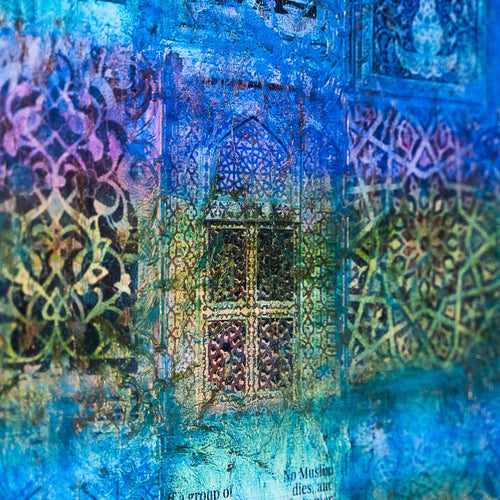 Close-up detail of an original Islamic painting by Saleha Contractor