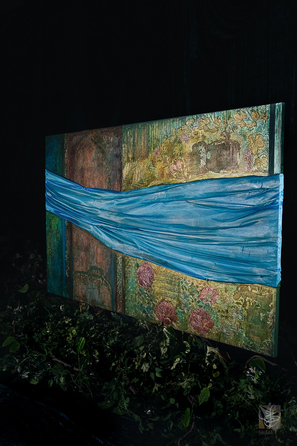 Breeze of Jannah painting, angled view at night