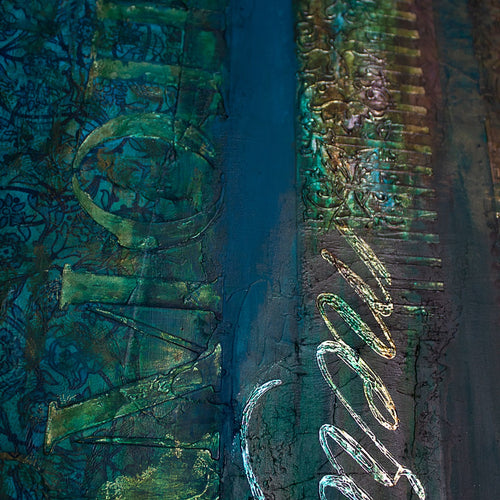 Close-up detail of an original Islamic painting by Saleha Contractor