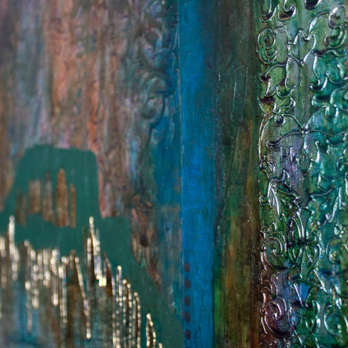 Close-up detail of an original Islamic painting by Saleha Contractor