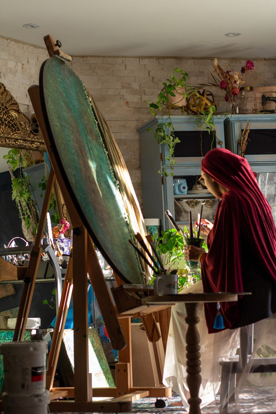 Throne of Allah paintings in progress in Saleha Contractor's Toronto studio