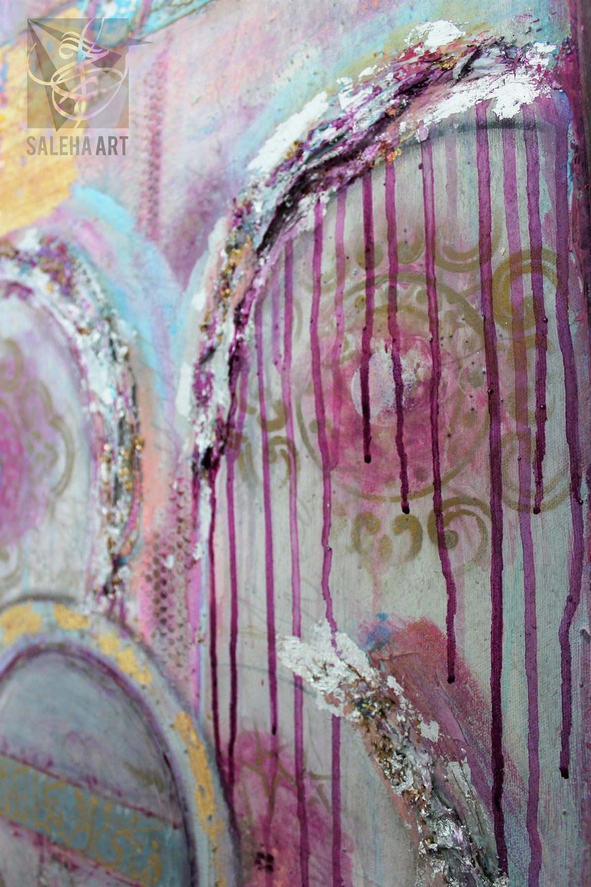 Pink drip texture on the Queens of Jannah original painting