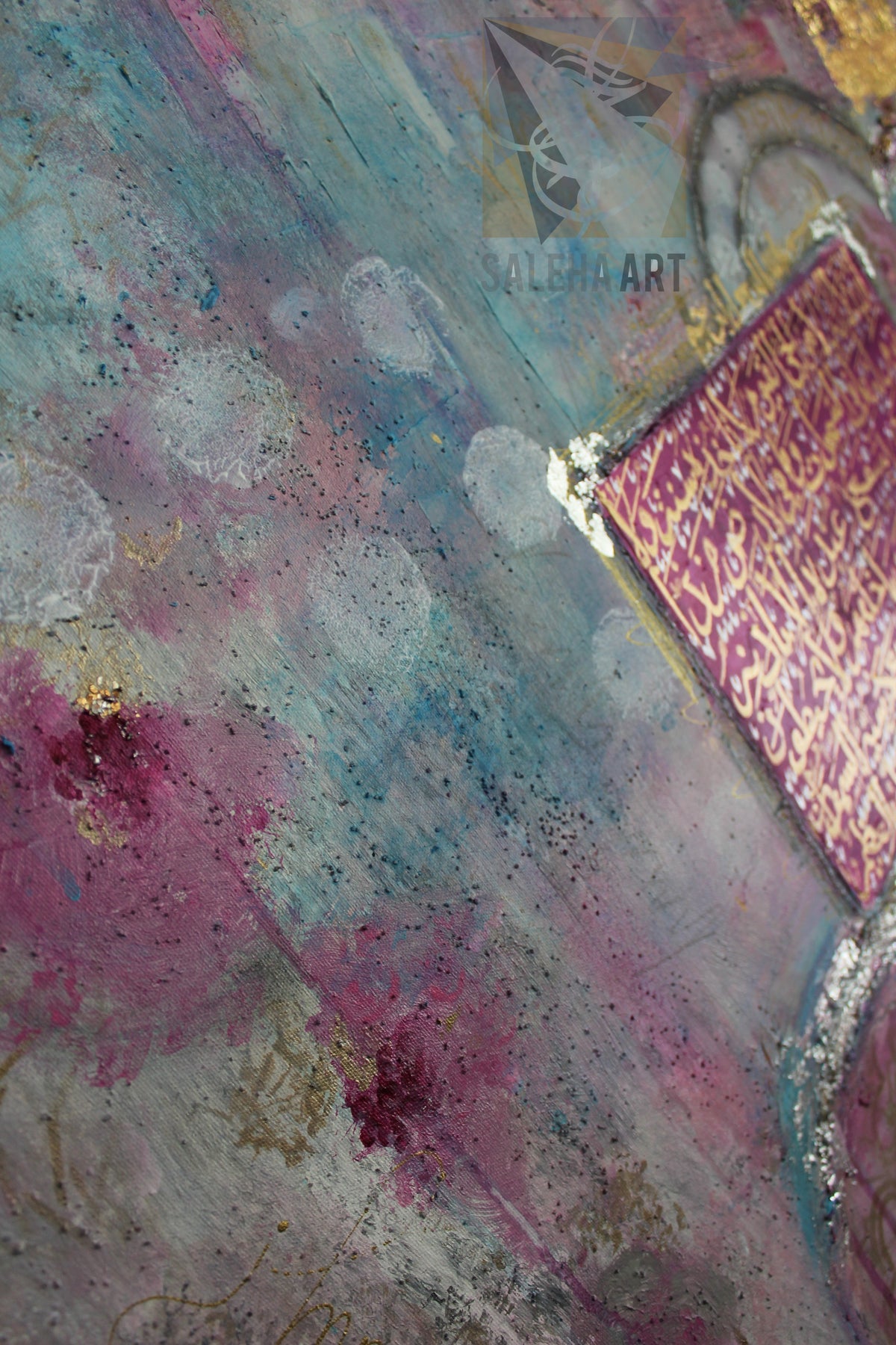 Pink and gold texture detail on the Queens of Jannah original painting