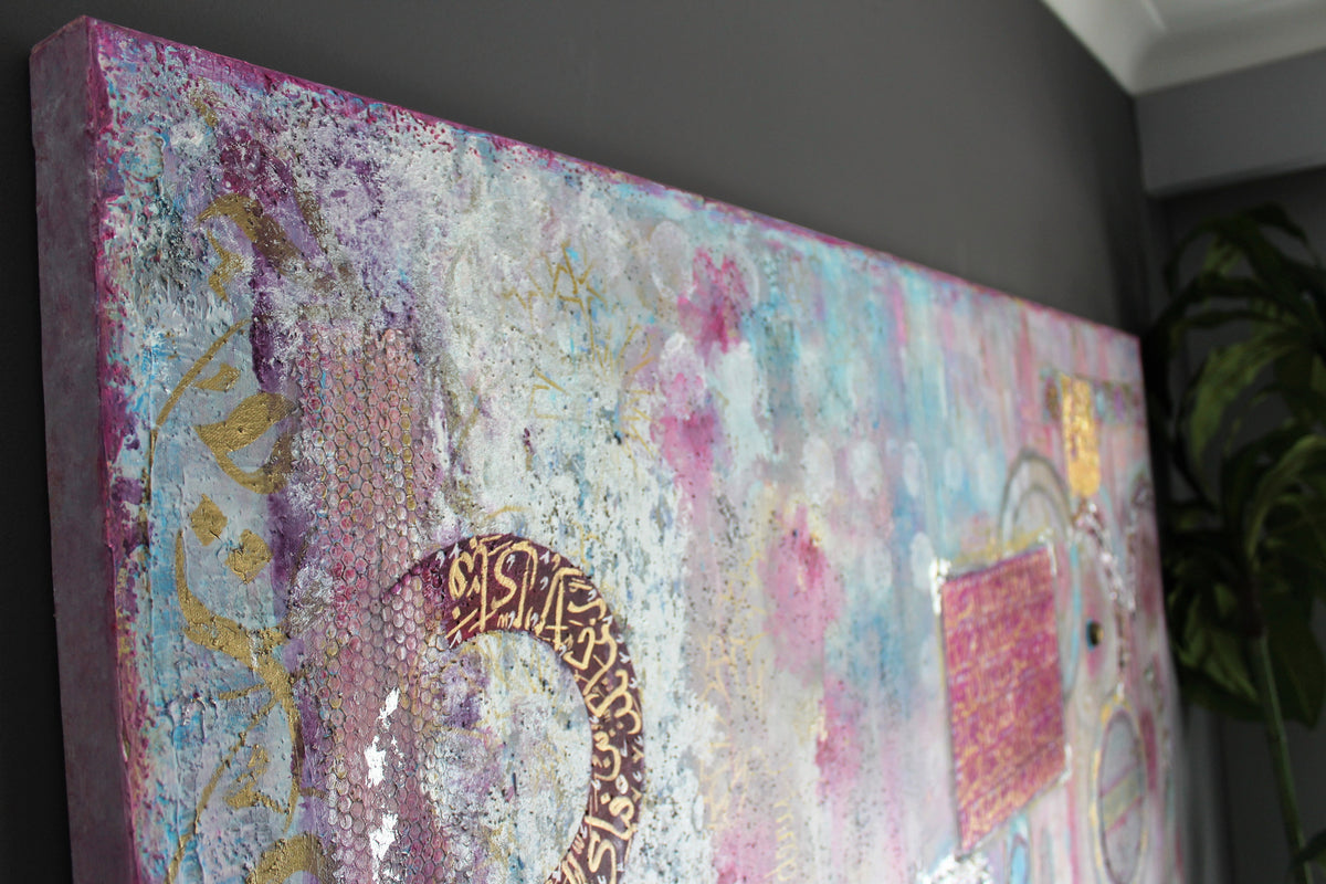 Queens of Jannah original Islamic canvas, angled view