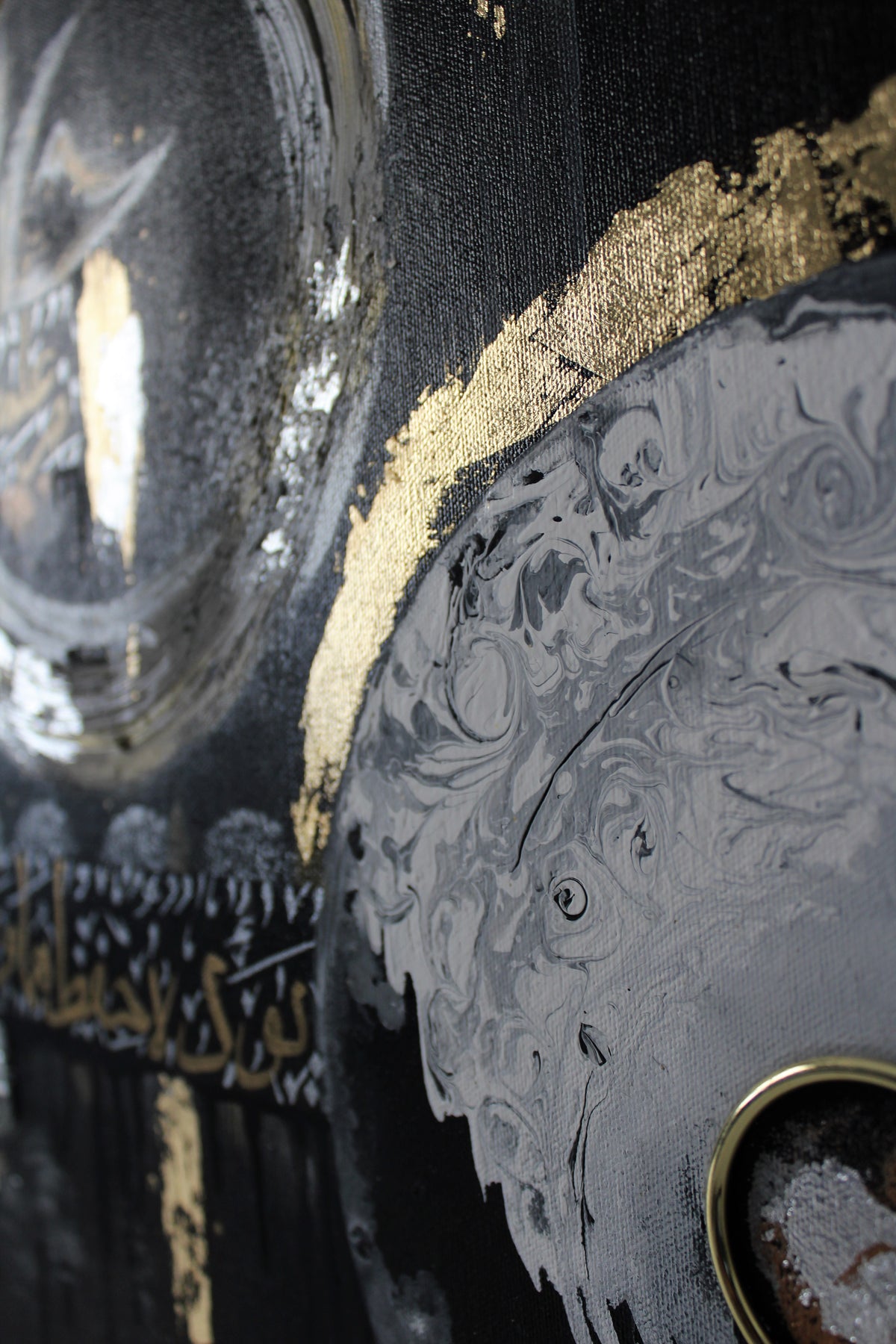 Gold leaf moon detail on the Night Prayer original canvas