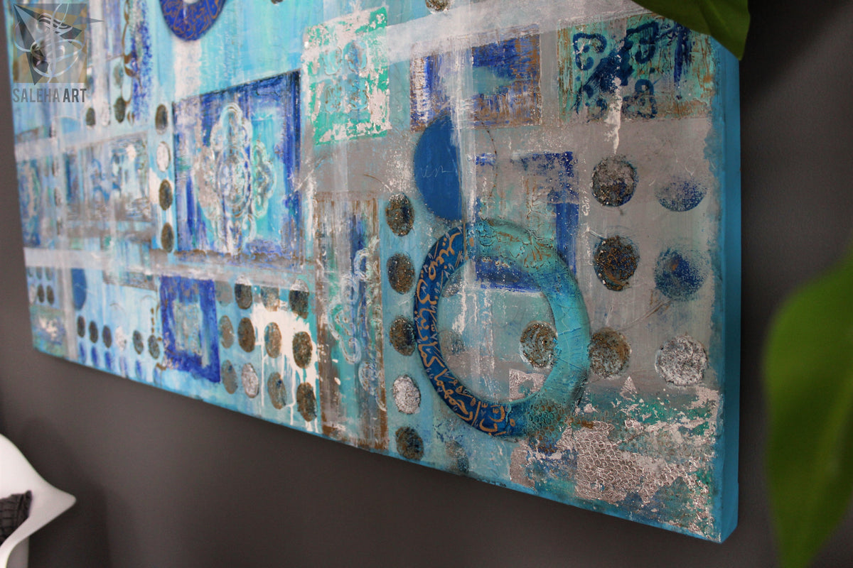 Textured blue and teal layers on the Coolness of Eyes original painting