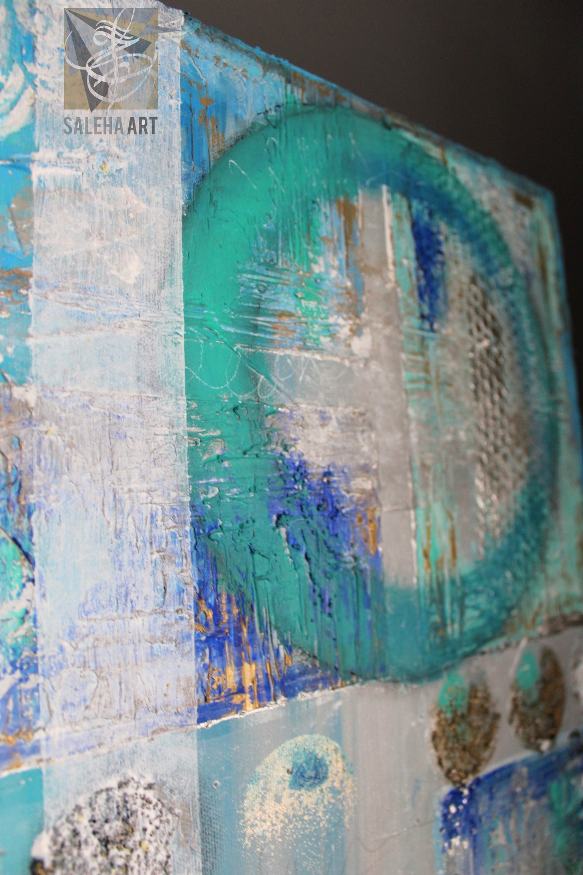 Turquoise circle detail on the Coolness of Eyes original Islamic painting
