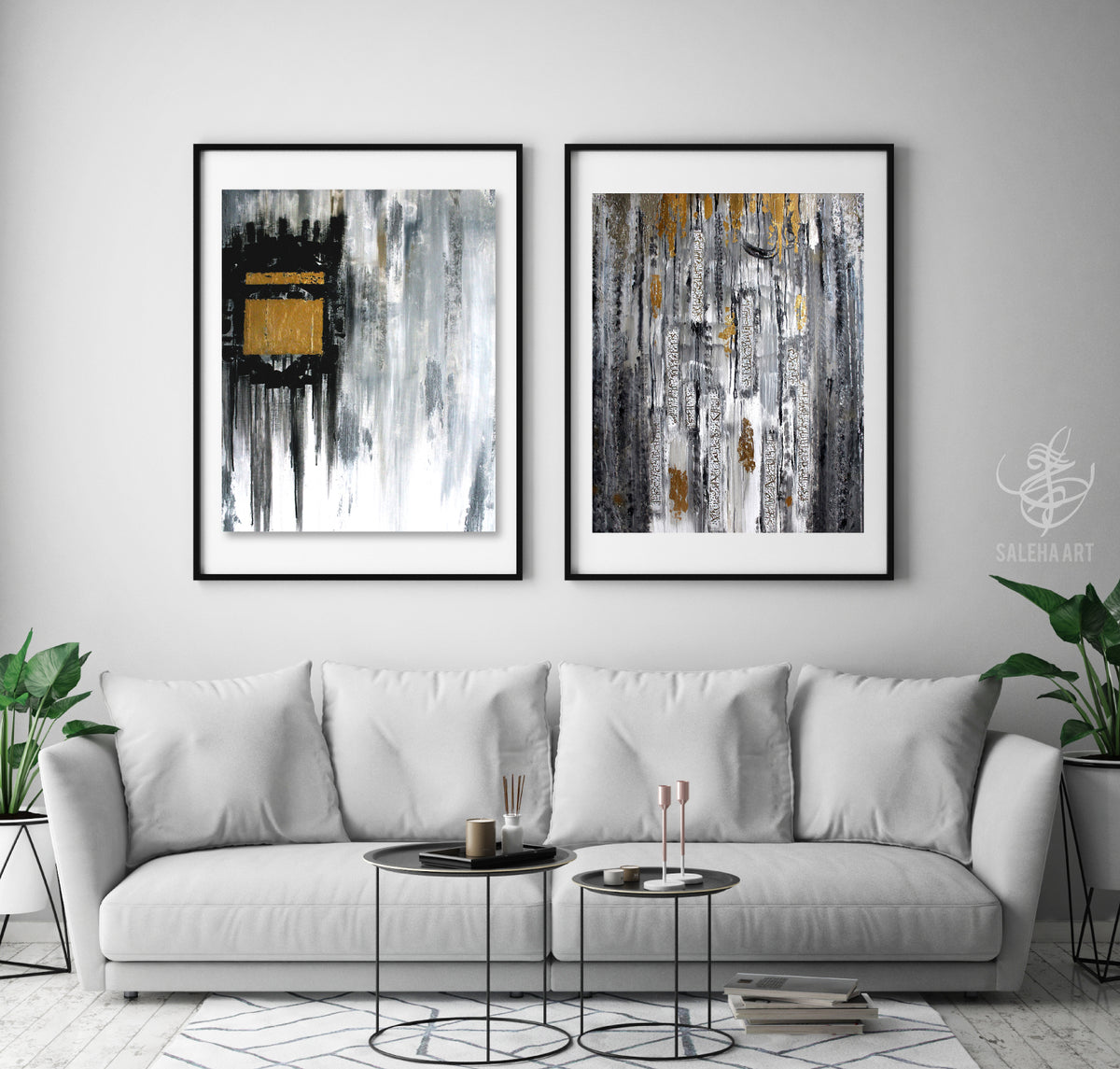 Power of Dua framed pair above a grey sofa, Hajj and Umrah gift idea