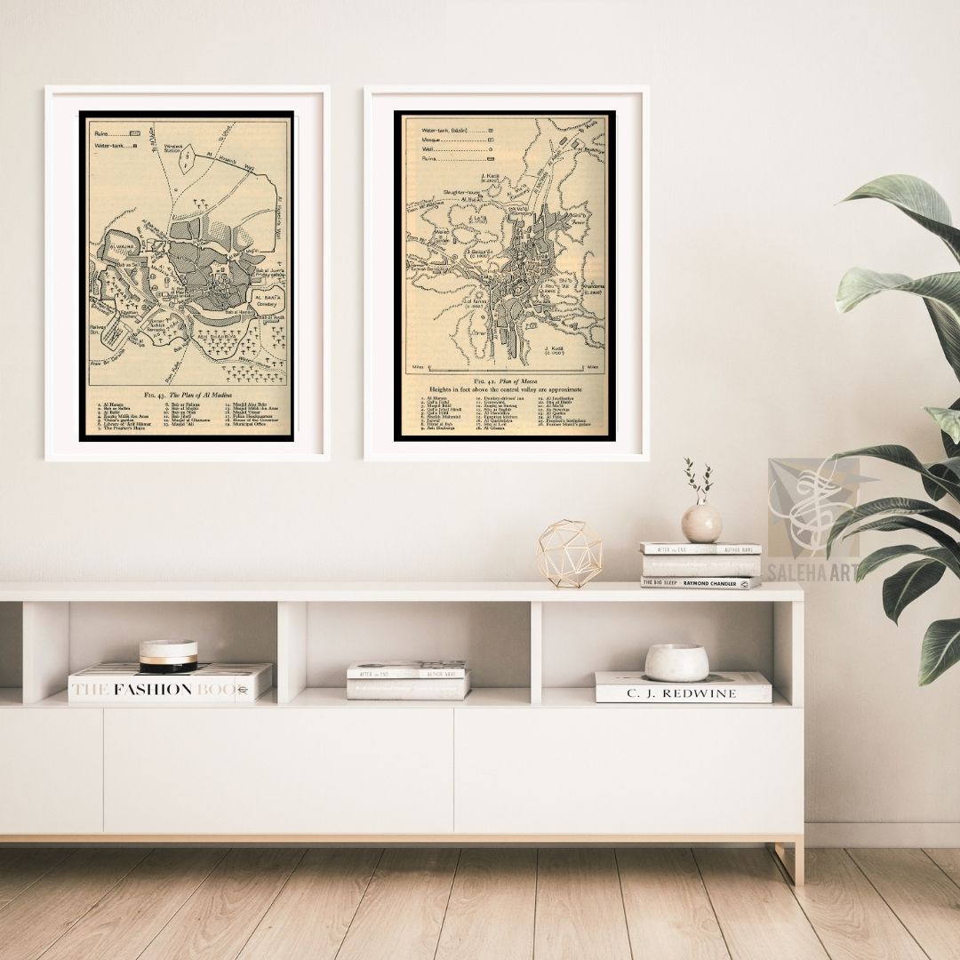 Rustic Mecca and Madinah Maps Islamic wall art print by Saleha Contractor, view 2