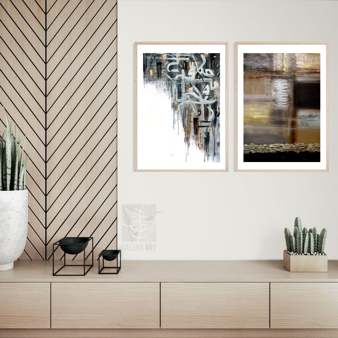 Blessed Nikah prints above a white sideboard, Muslim wedding gift idea